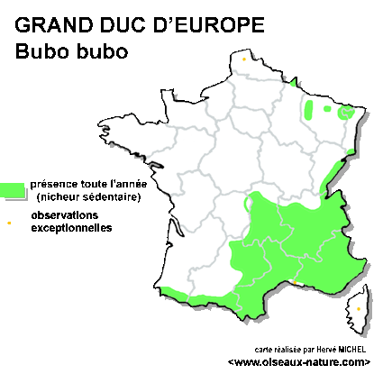 Une carte de France avec, en vert, les zones où réside le Grand Duc.